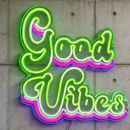 Enseigne néon LED style Doodle « Good Vibes »