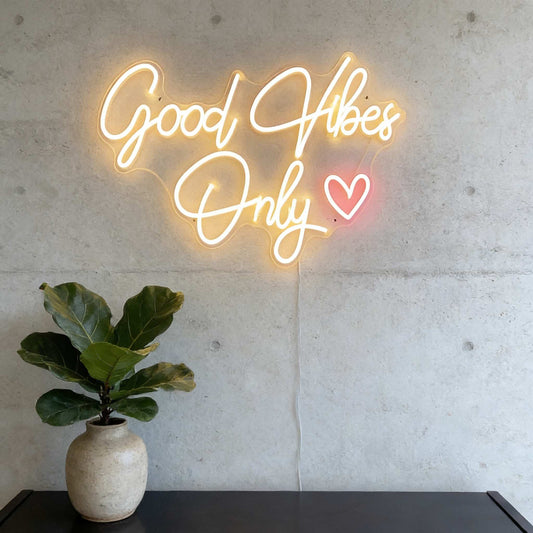 Good Vibes Only Pink Heart LED Neon Sign