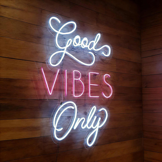 Good Vibes Only White Pink LED Neon Sign